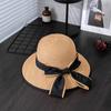Large Bowknot Decor Bucket Hat Wide Brim French Style Straw Basin Hats Breathable Sunscreen Fisherman Cap for Women