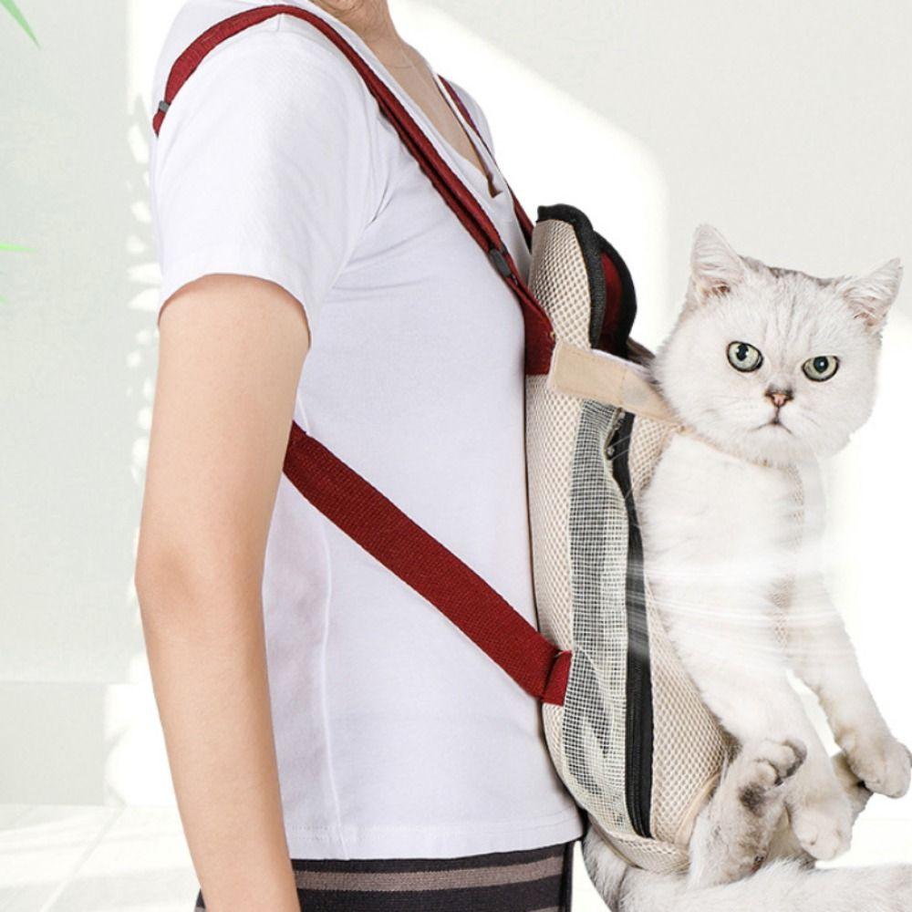 Double Shoulder Dog Front Carrier Breathable Mesh Dog Carrying Bag Pet Outdoor Backpack Camping