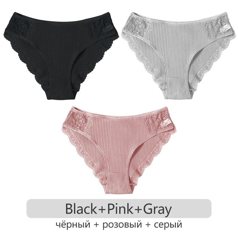 3Pcs/set Cotton Patchwork Lace Panties Women Comfortable Briefs S-2XL Ladies Low-Rise Underwear Soft Underpants Lingerie