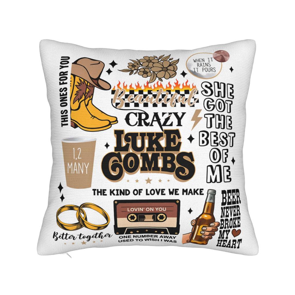 L-Lukes Combss Country Music Pillow Cover Graphic Cushion Cover Novelty Pillow Case For Living Room Chair