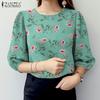 ZANZEA Женская повседневная блузка с круглым вырезом и рукавом 3/4 с цветочным принтом