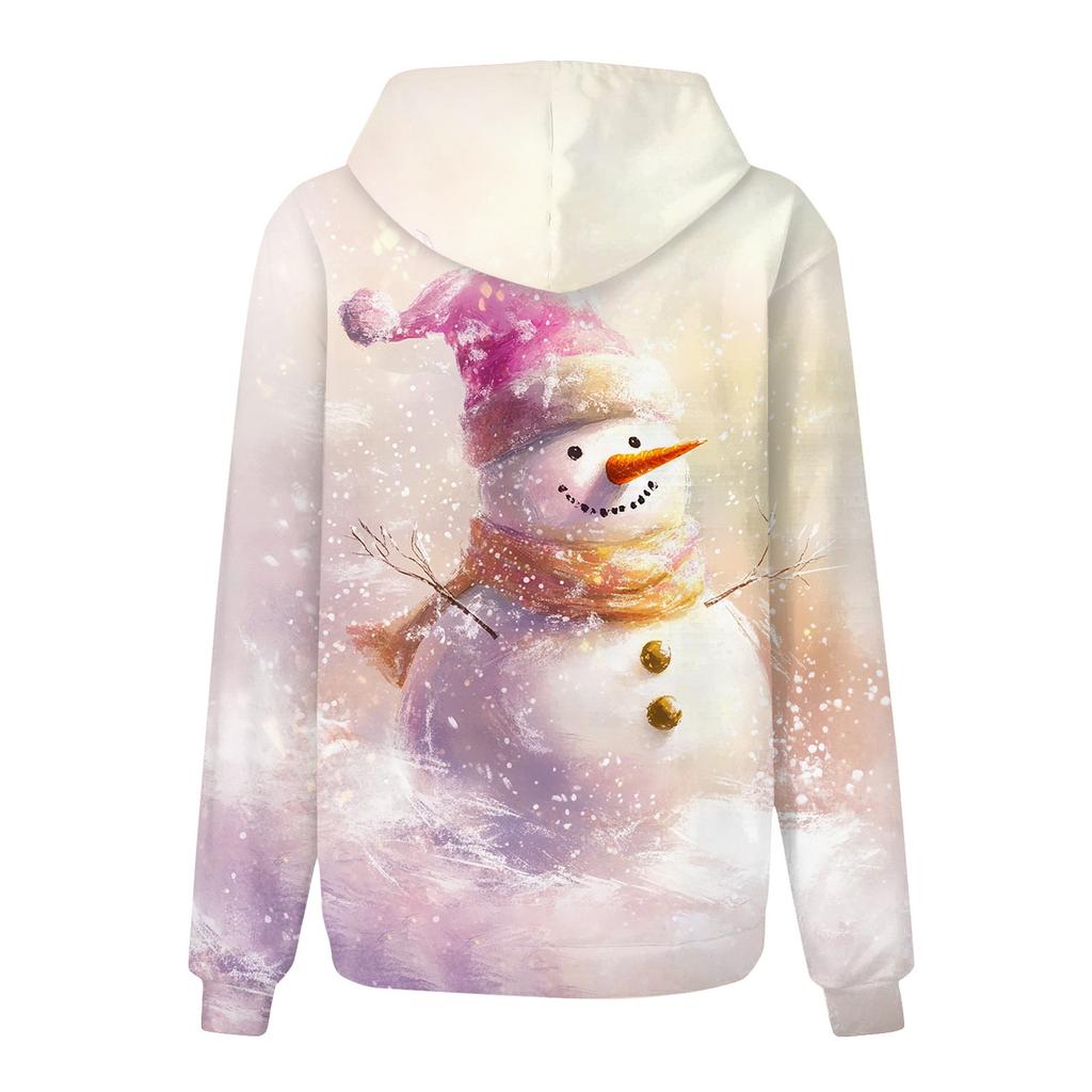 Женская повседневная свободная толстовка с капюшоном и длинным рукавом с рождественским принтом на завязках