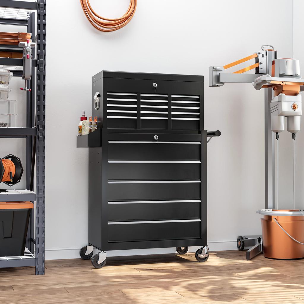 14 Drawer Two Part Tool Storage Chest On Wheels Black