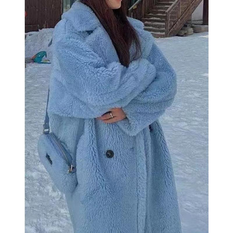 Искусственный мех 2 детали imitation wool coat длинное пальто imitation teddy bear fur long coat