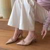 Beautiful Nude Pointed Bow Light Mouth High Heels Women's 2025 Spring New Fairy Style Gentle Empty Sandals