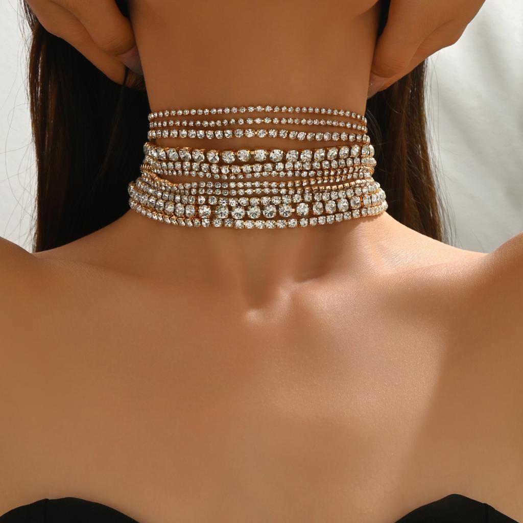 Diamond Studded Multi-layer Necklace, European and American Banquet Runway, Exaggerated Personality, Fashionable Trend, Necklaces for Women, Choker