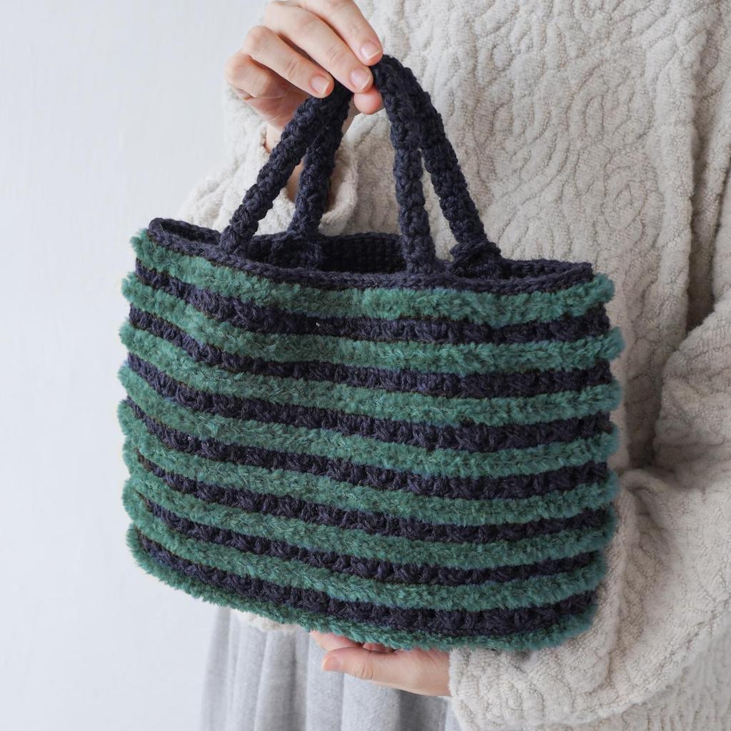 Набор для вязания из необработанной шерсти Сумка с меховой отделкой #17-6 (военно-морской флот)