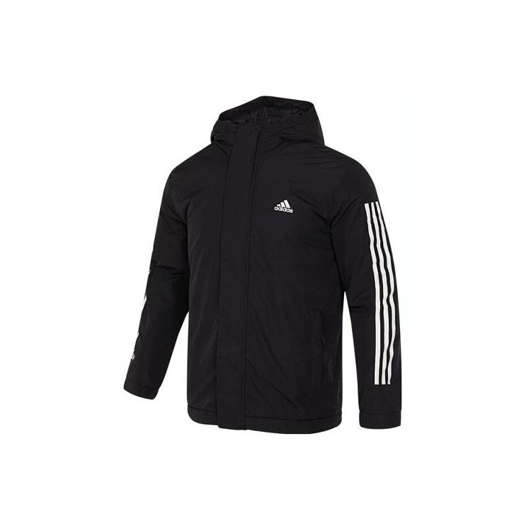 Adidas Трехполосная хлопковая куртка с буквенным принтом и логотипом, мужская верхняя одежда, черная IP2537