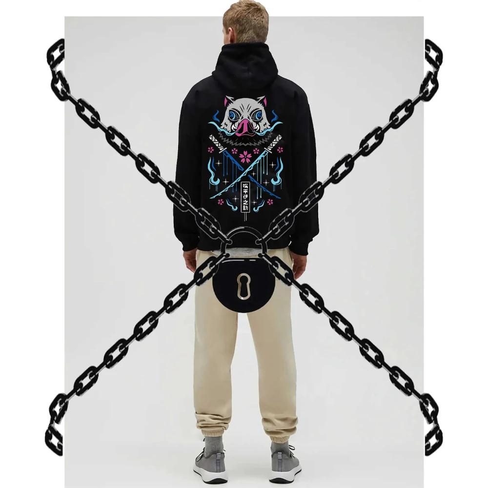 Иноске Аниме Толстовки Мужские Женские Kimetsu no Yaiba Каваий Манга Свитшоты Готика Харадзюку Толстовка с капюшоном Повседневная Уличная одежда