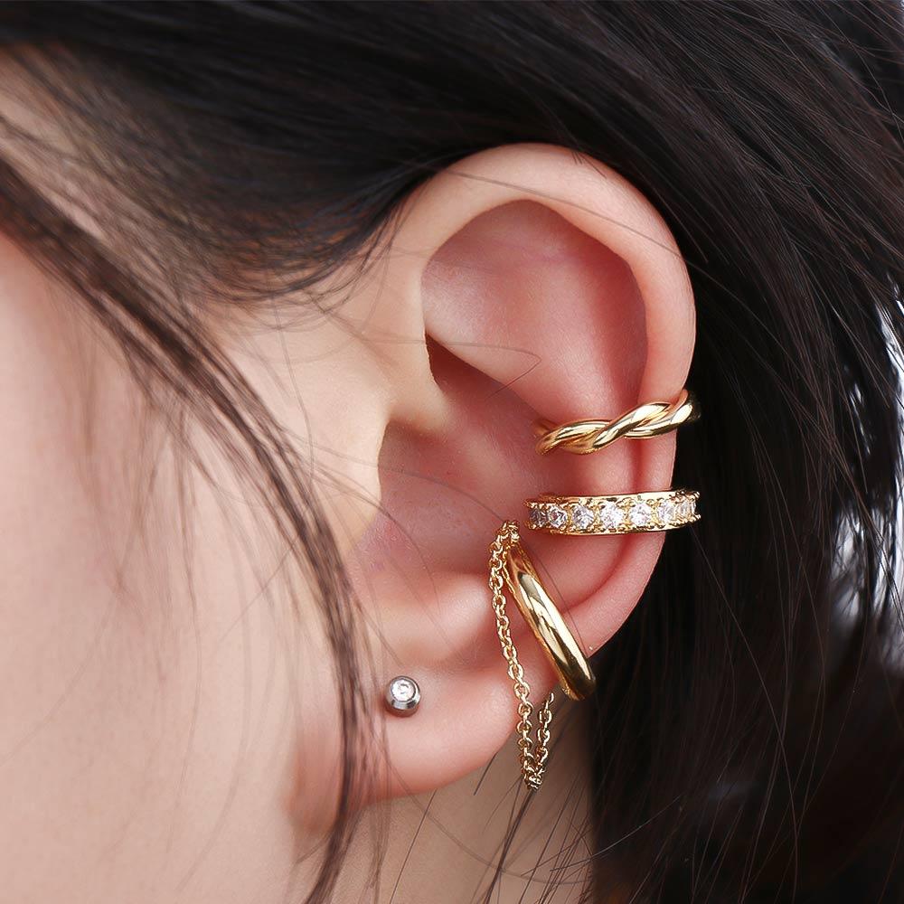 Ear Hole Chain Zinc Zinc Alloy Rhinestone  Hoop Earrings Cartilage Stud Ear Bone Clip Earring Ear Clip
