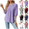Ladies V Neck Short Sleeve Solid Color T-Shirt Loose Casual Three Quarter Sleeve Top