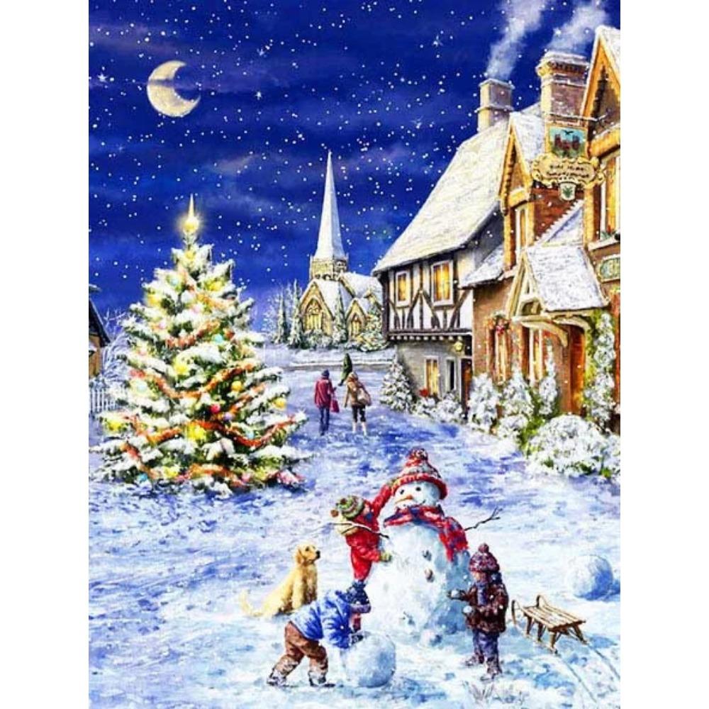 Алмазная живопись Art Full Drill Снежный дом Алмазная картина Ручная работа Снежный день Diy Алмазная мозаика Картина Украшение дома Рождественский подарок