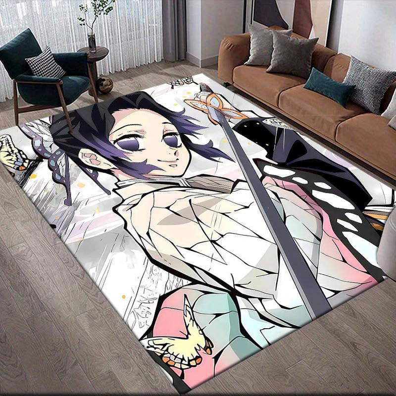 Shinobu Kocho Flannel Pattern Square Carpet,Area Rug,Carpet Rug for Living Room Bedroom Sofa Playroom Decor,Non-slip Floor Mat