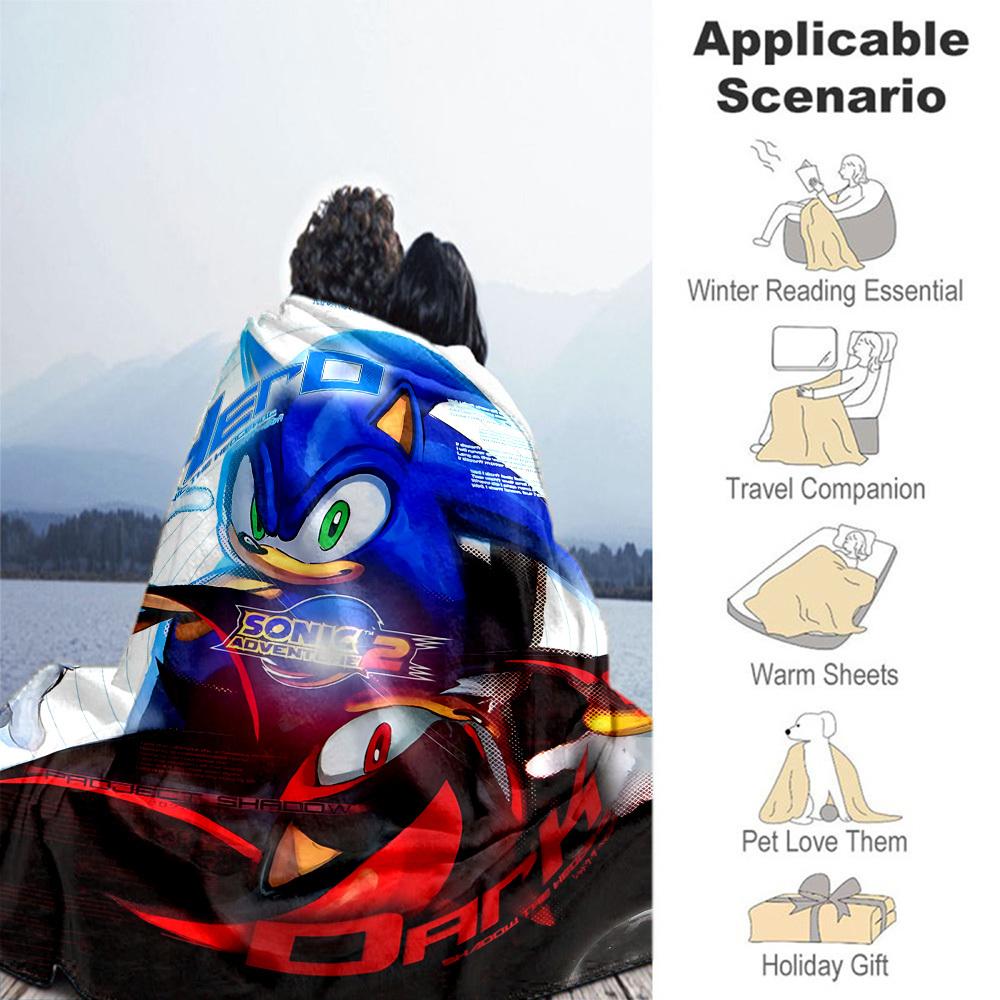 1 шт. Плед Sonic Adventure 2 для активного отдыха на природе, легкий, фланелевый, мягкий и теплый, подходит для всех сезонов: для дивана, отдыха на природе, кемпинга, гостиной, офиса.