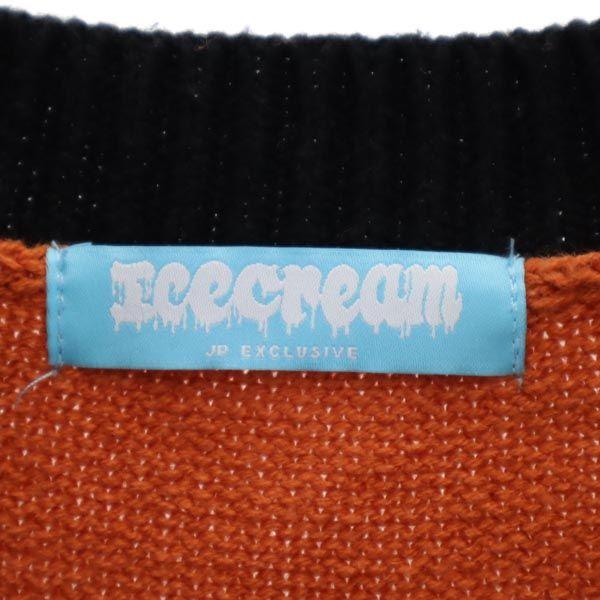 ICE CREAM Принт логотипа V-образный вырез Вязаный жилет L Оранжевая серия Мужской Б/У