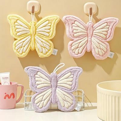 1PC Exquisite Wall-mounted Butterfly Hand Towel, Thickened High Water Absorption, No Fleece, Durable Coral Fleece Cleaning Cloth and Towel