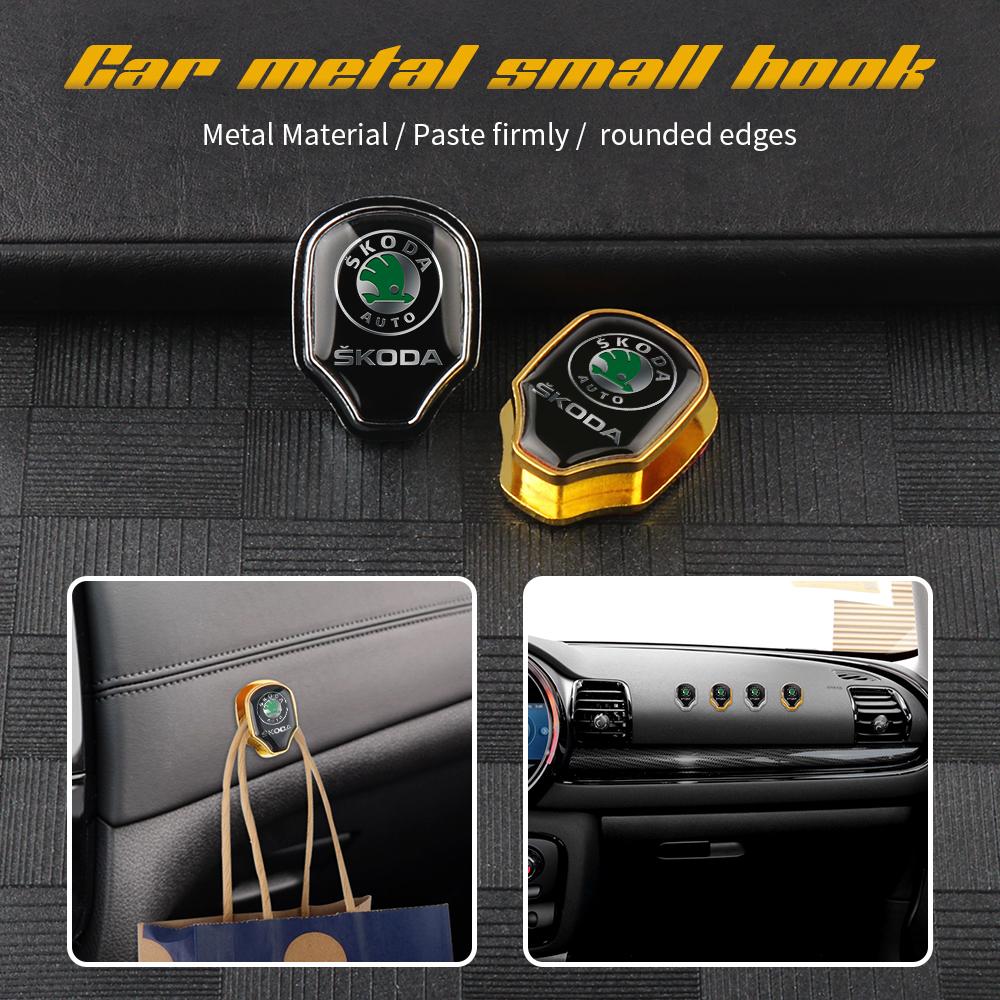 Car Sticker 1/2pcs Metal Car Hook Hanger Handbag Sticker Decor Accessories For Skoda Octavia Fabia Rapid VII Yeti Enyaq Kodiaq S