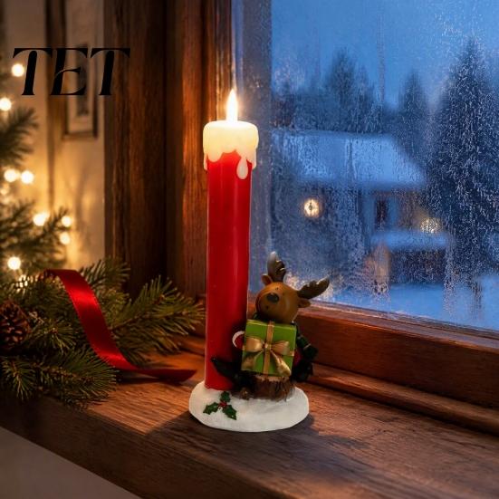 Светодиодные рождественские украшения, фигурка из смолы, подсвечник, светодиодный безпламенный электронный свет, уникальные ремесленные украшения, снеговик, эльф, олень