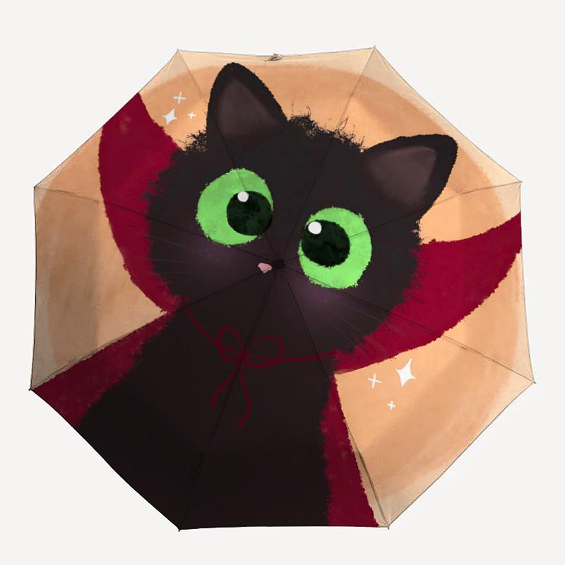 1pc Black Cat Automatic Open/Close Umbrella Compact Folding Umbrella, All-Season Portable Umbrella for Women/Men, Perfect Gift for Birthdays035