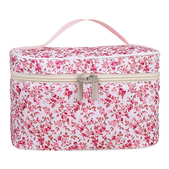 Cosmetic Bag Floral Pattern Large Capacity Dual Smooth Zipper Easy-to-clean Foldable Makeup Organizer