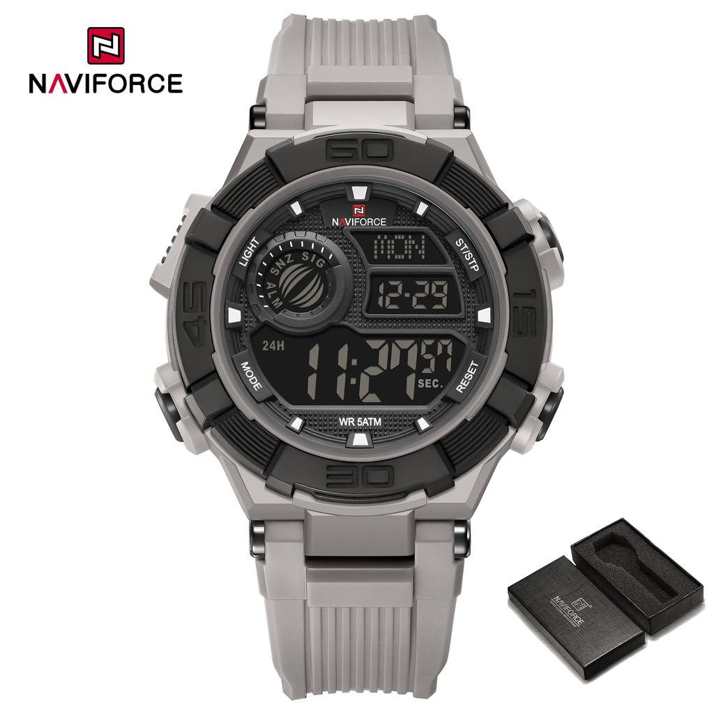 Naviforce Мужские LCD Часы Цифровой Механизм Легкий Силиконовый Ремешок 50м Водонепроницаемые Календарь Дата Будильник Ночной Рисунок Подарок Мальчику Часы NF7131