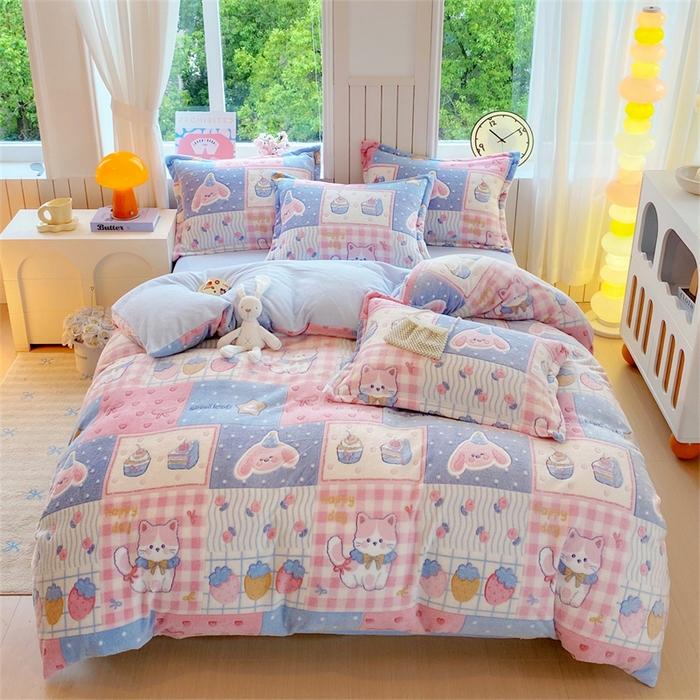 Pink Thick Fleece Flower Duvet Cover For Girls Winter Warm Flannel Quilt Cover 1Pc 150Cm Size Girls' Bedding Funda Nordica Cama