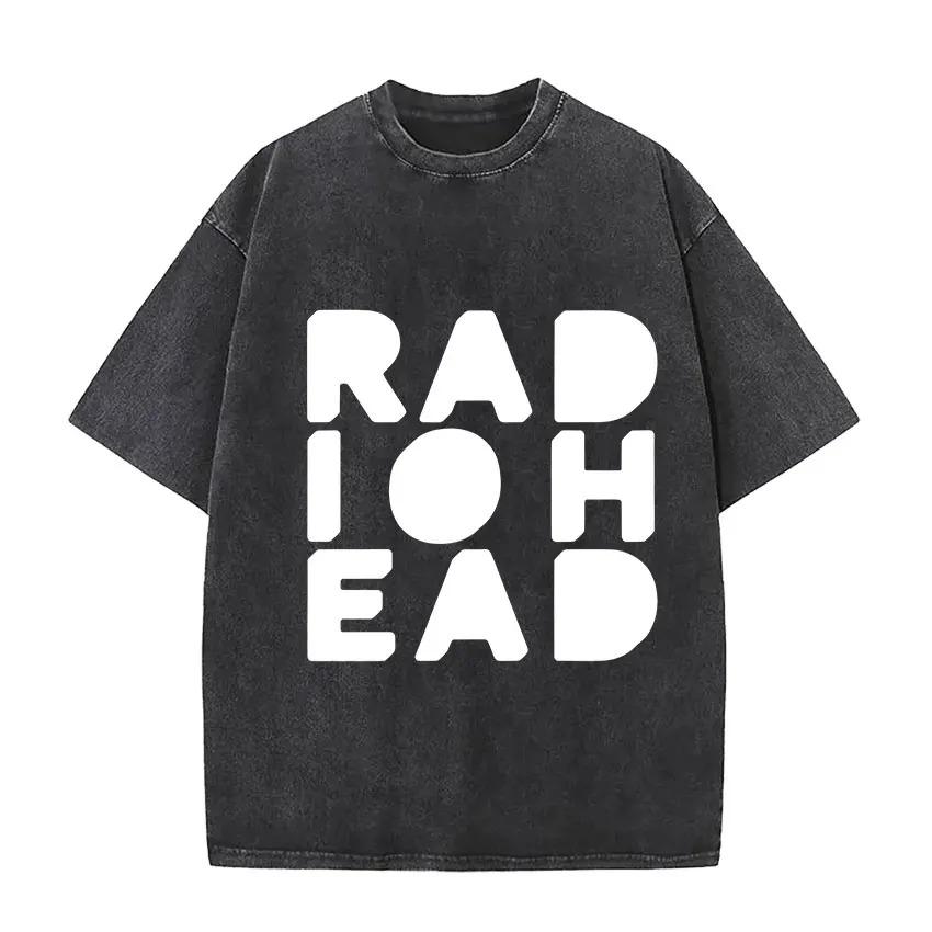 Vintage Washed Round Neck Yk Tshirt Unisex Clothing New in Top Tees Camisetas Rock Band Radiohead Tour Album YK