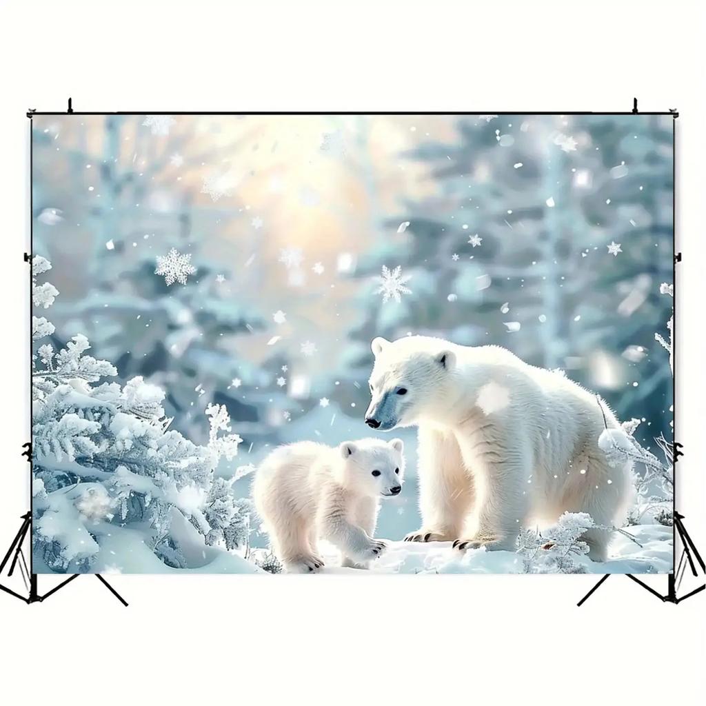 A winter-themed white polar bear background fabric featuring a 3D snow forest design made of polyester.ZL