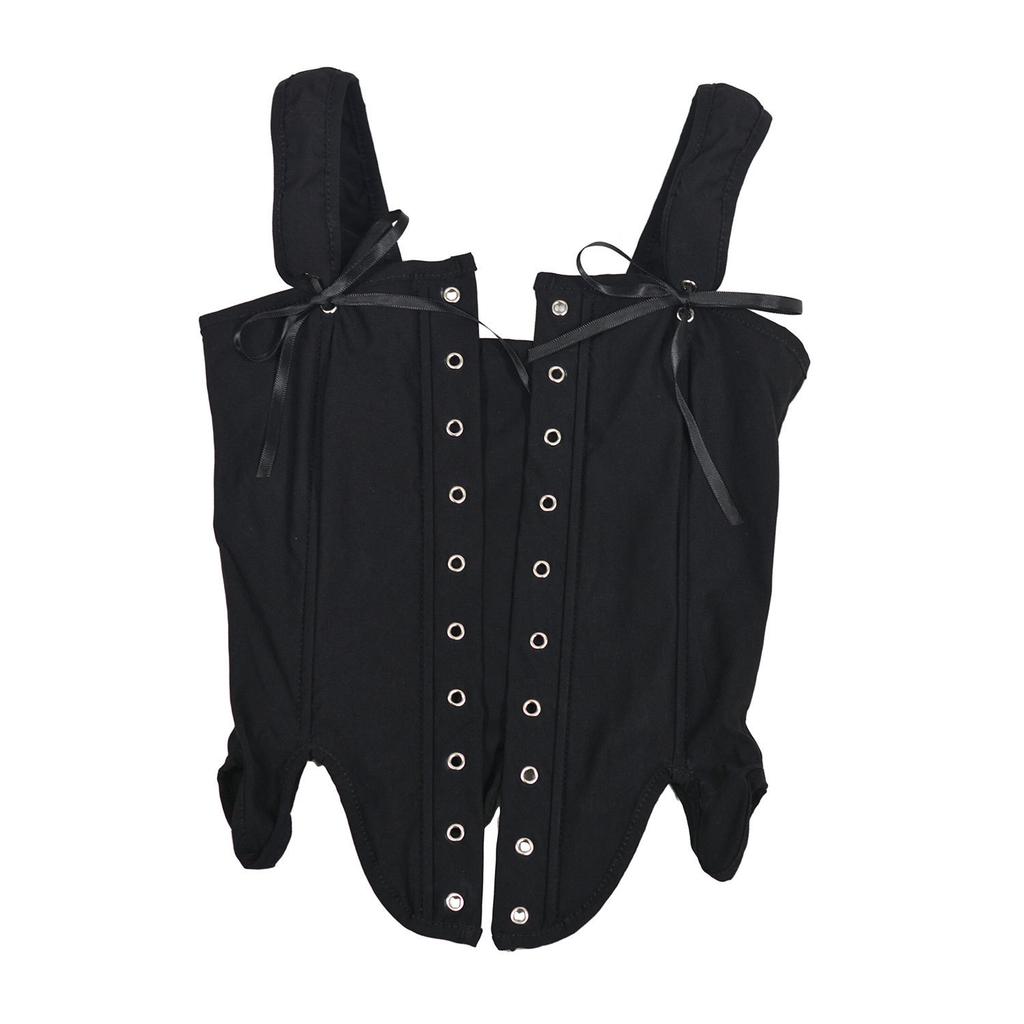 Women French Vintage Lace Up Corset Bustier Top Solid Color Boned Waist Shaping Camisole Vest