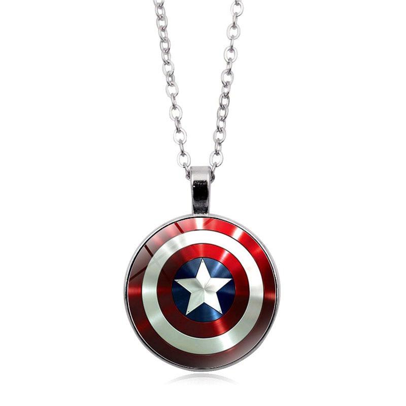 Captain America's Shield Time Women's Jewelry Men's and Women's Trendy Glass Clavicle Chain Jewelry Pendant Necklace
