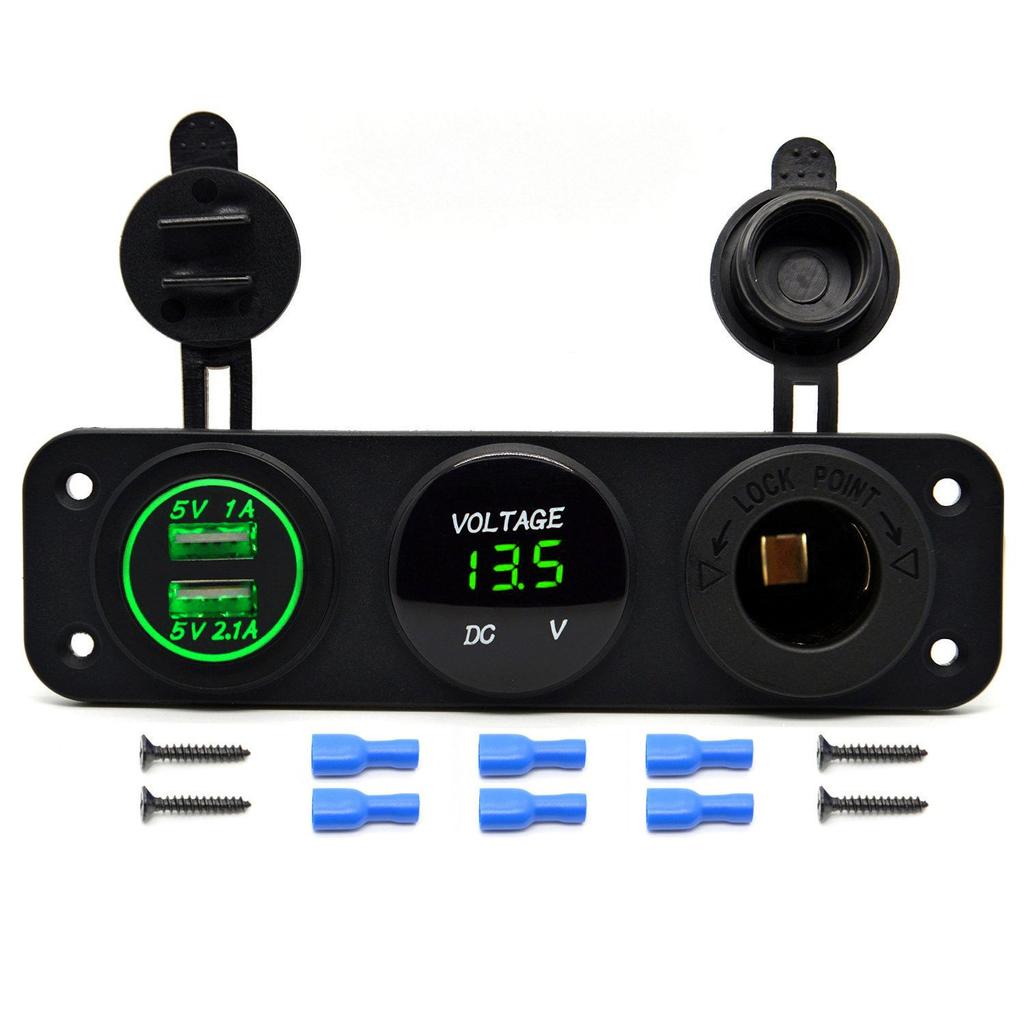 3 In 1 Panel 12V 3.1A Dual USB Car Charger Socket Power Outlet LED Voltmeter Power Socket Adapter for Truck Boat RV