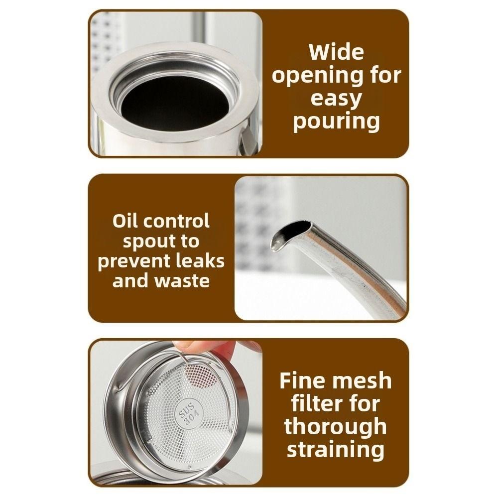 Large Capacity Stainless Steel Oil Pot Dust-Proof Condiment Dispenser Kitchen Supplies