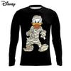 3D Cartoon Mummy Pattern Printed Top Casual Long Sleeved Men's T-shirts - Soft Medium Stretch Polyester Fabric Spring and Autumn Relaxed Fit Clothing