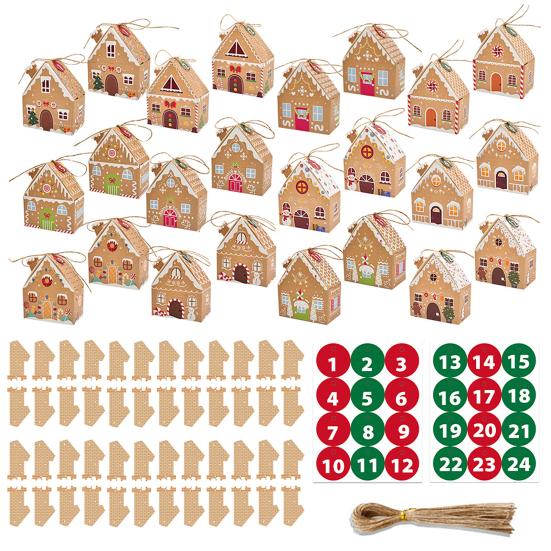 24 шт. Рождественская подарочная коробка в виде пряничного домика, бумажный домик, коробки для угощений для праздничных сувениров, упаковка для подарков с печеньем и конфетами