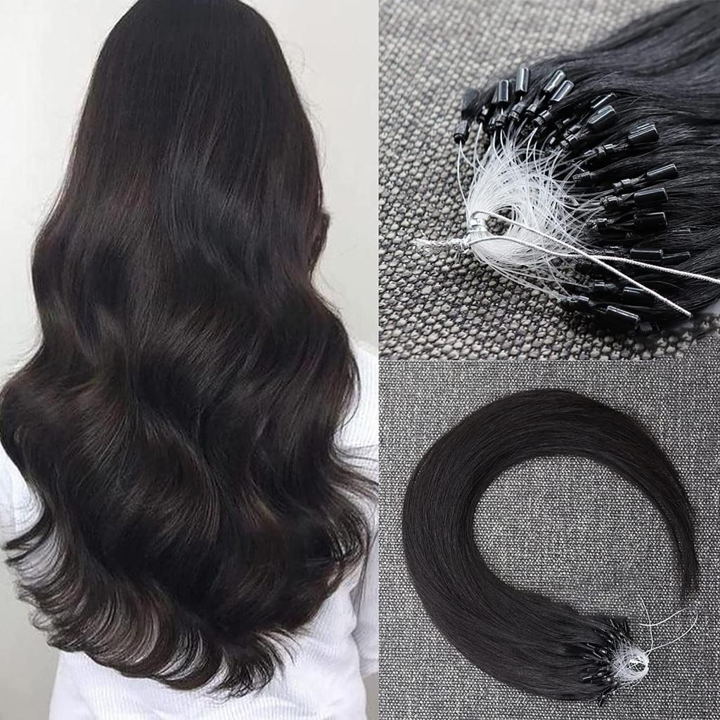 Human Hair Ring Loop Hair Tip Extensions Remy Extensions Color Wig Extensions 50 Pieces [ALISY] (16inch, 1B#)