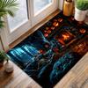 1pc Flannel Halloween Pumpkin Skull Door Decor Mat, Indoor Anti-Slip Carpet, Machine Washable And Fade-Proof, Soft Comfortable Durable, Suitable for L