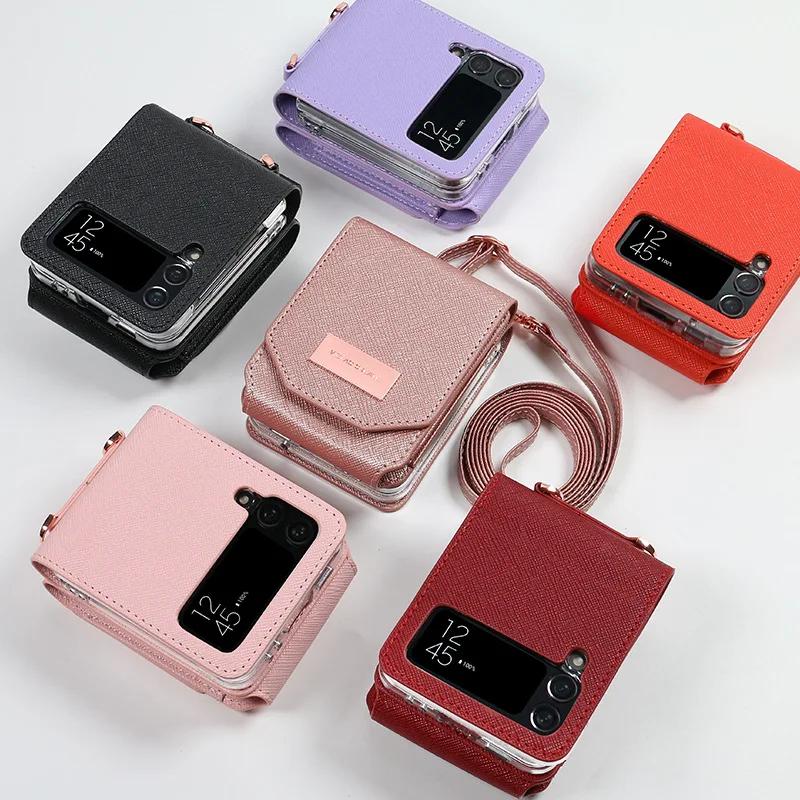 Чехол-кошелек с ремешком через плечо для телефона Samsung Galaxy Z Flip 6 Z Flip 5 4 3 Flip4 Flip3 Кошелек с отделением для карт и держателем из искусственной кожи