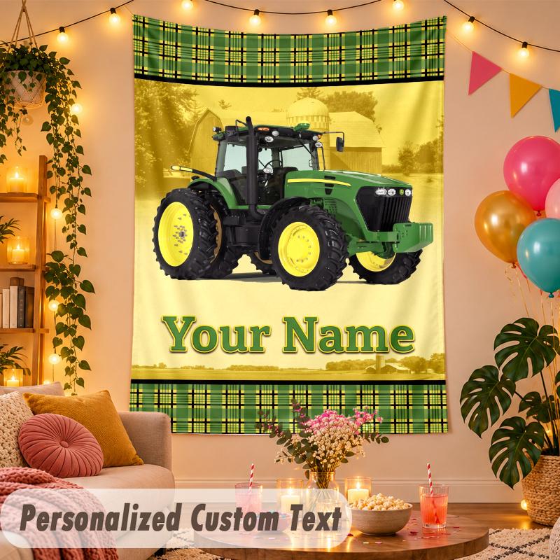 John Deere Personalized Wall Tapestry Custom Name Text Polyester Hanging Decor Home Room