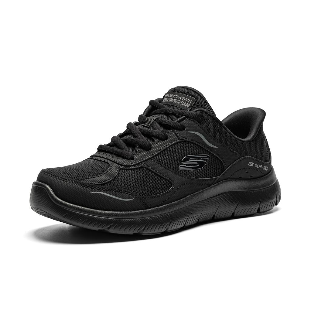 Skechers Слипоны Шнуровка Легкие Удобные Спортивные Простые Универсальные Ткань Синтетическая кожа Низкие Кроссовки для бега Мужские кроссовки Черный 232767-BBK