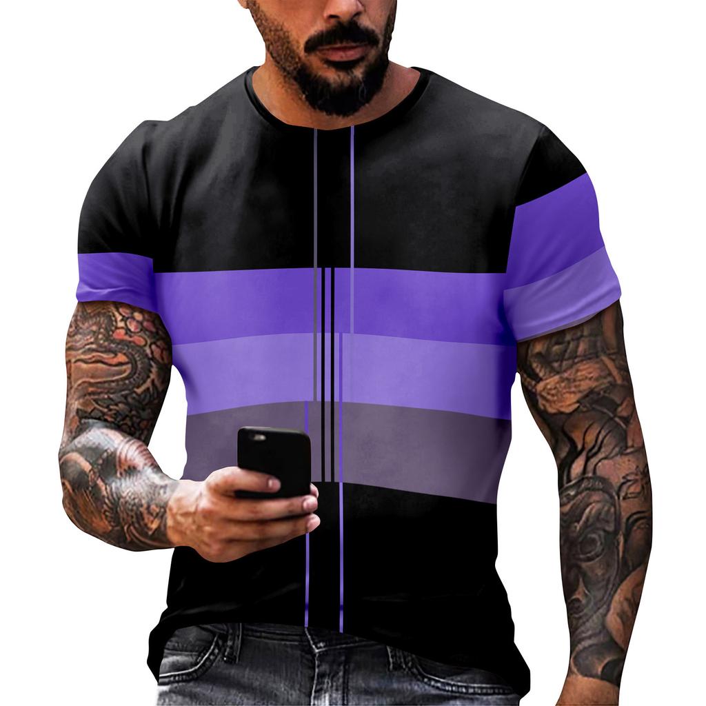 Fashion Striped Print - Men's Casual Round Neck Short Sleeved T-shirt