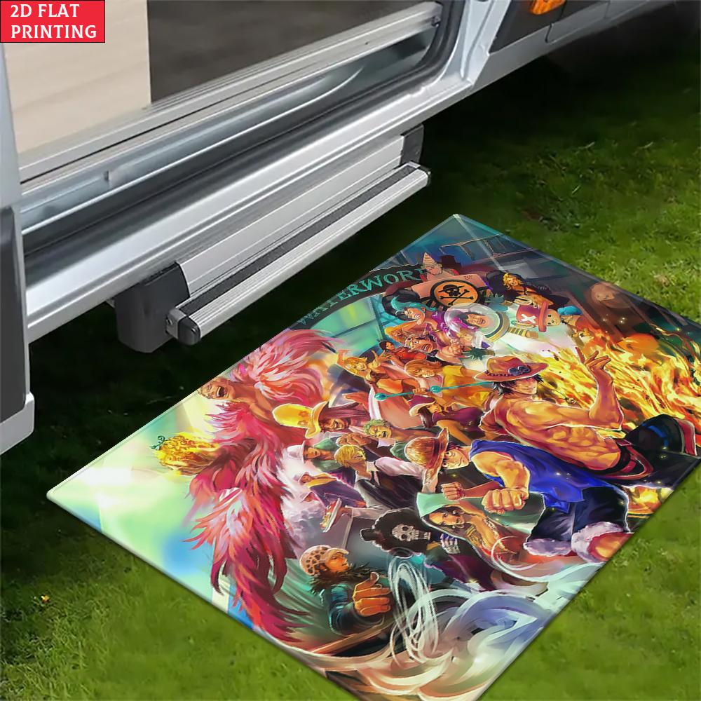 Anime Pirate Crew Battle Doormat, Cartoon Fire & Ice Non-slip Floor Mat, Decorative Entrance Rug for Home Living Room Bedroom