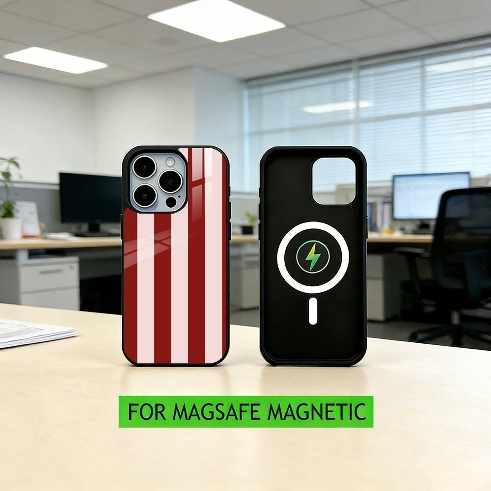 B-Бордовый Белая Полоска P-узор Чехол Для Телефона Для iPhone17,16,15,14,13,12,11 Plus,Pro Магнитный с Magsafe Беспроводной Зарядкой