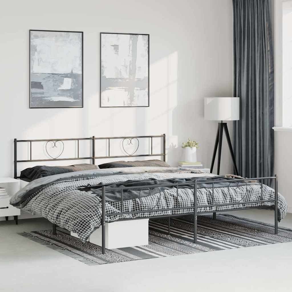 Metal Bed Frame with Headboard and Footboard Black 193 x 203 cm