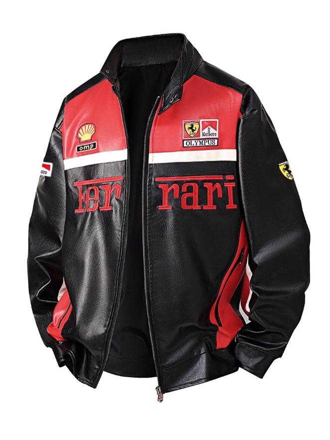 Мужская мотоциклетная гоночная куртка из ПУ-кожи с бархатной подкладкой - Уличная одежда в американском стиле