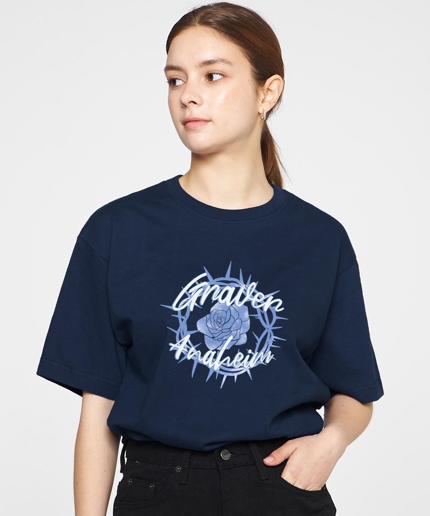 GRAVER [Unisex] Romantic Rose Short Sleeve T-Shirt_Navy