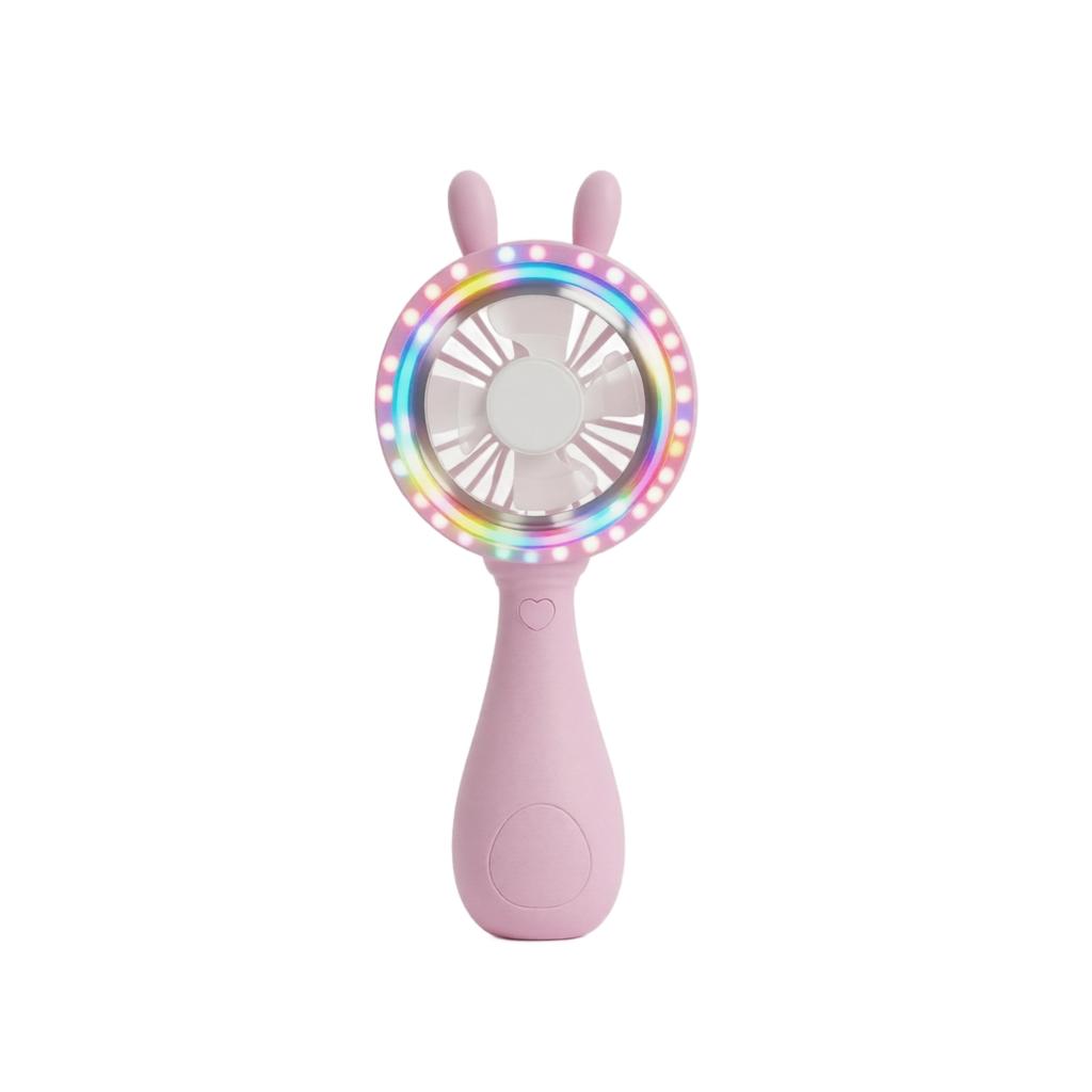 Portable Rechargeable Desktop Fan with Bunny Ear Design USB Powered Small Personal Fan with LED Light Ring Suitable for Office Home Travel Use