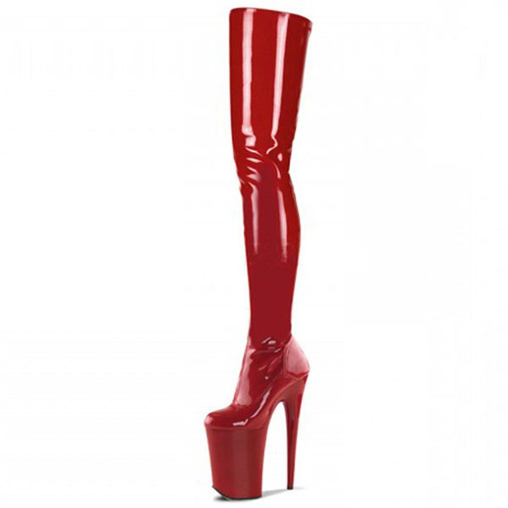 20 см сексуальные женские лазерные лакированные кожаные длинные сапоги на молнии сексуальные туфли для стриптиза туфли для танцев на шесте с круглым носком сапоги