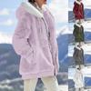 Womens Fashion Soild Winter Loose Plush Long Sleeve Zipper Pocket Hooded Coat