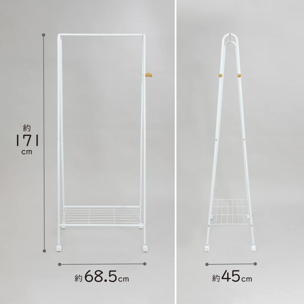 Astro Clothes Width X Depth 45 X Height 171 Pipe Clothes Accessory Casters Rack, White, Single, Approx. 68.5 Cm, Hanger, Rack, Hook, Included, 731-27