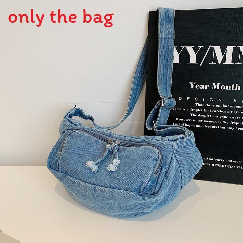 Street Style Denim Shoulder Bag With Inner Zip Pockets For Daily Use